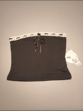 Faded Rose Essentials Black Lace-Trim Ribbed Tube Top